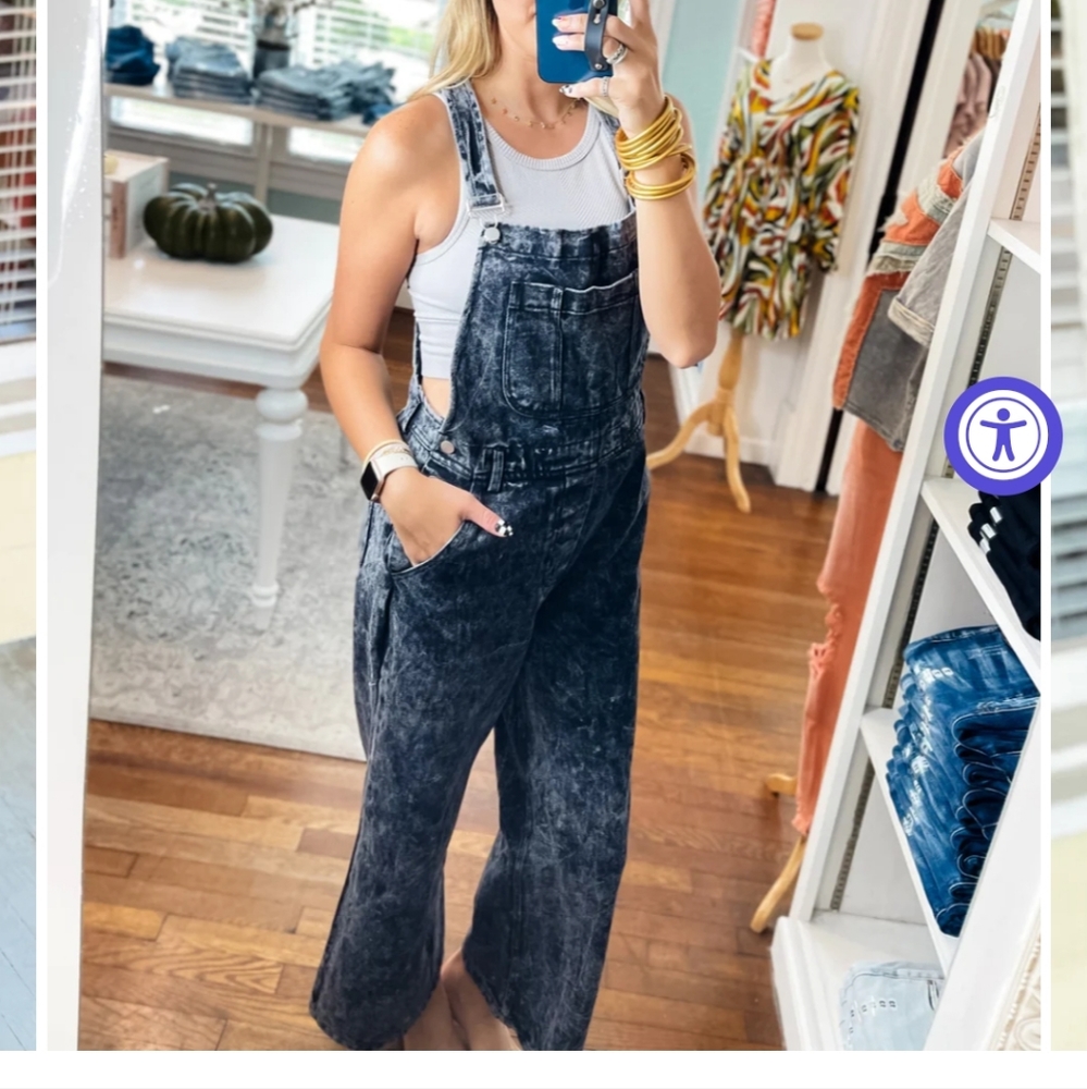 Black washed denim overalls size XL